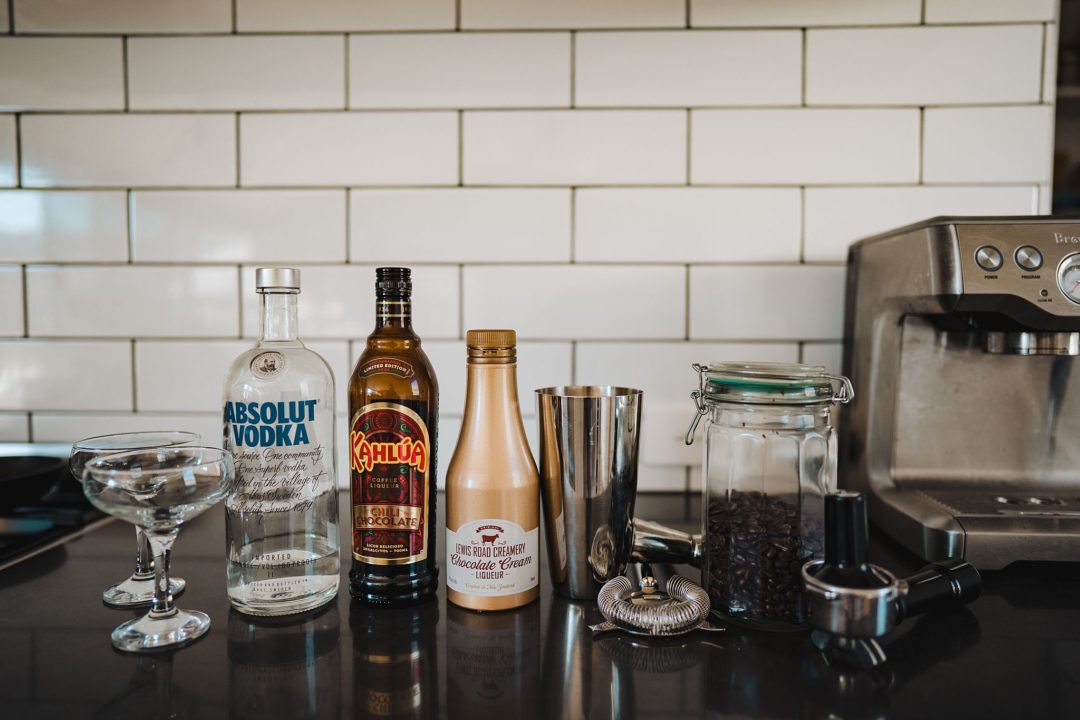 ingredients for espresso martini cocktail