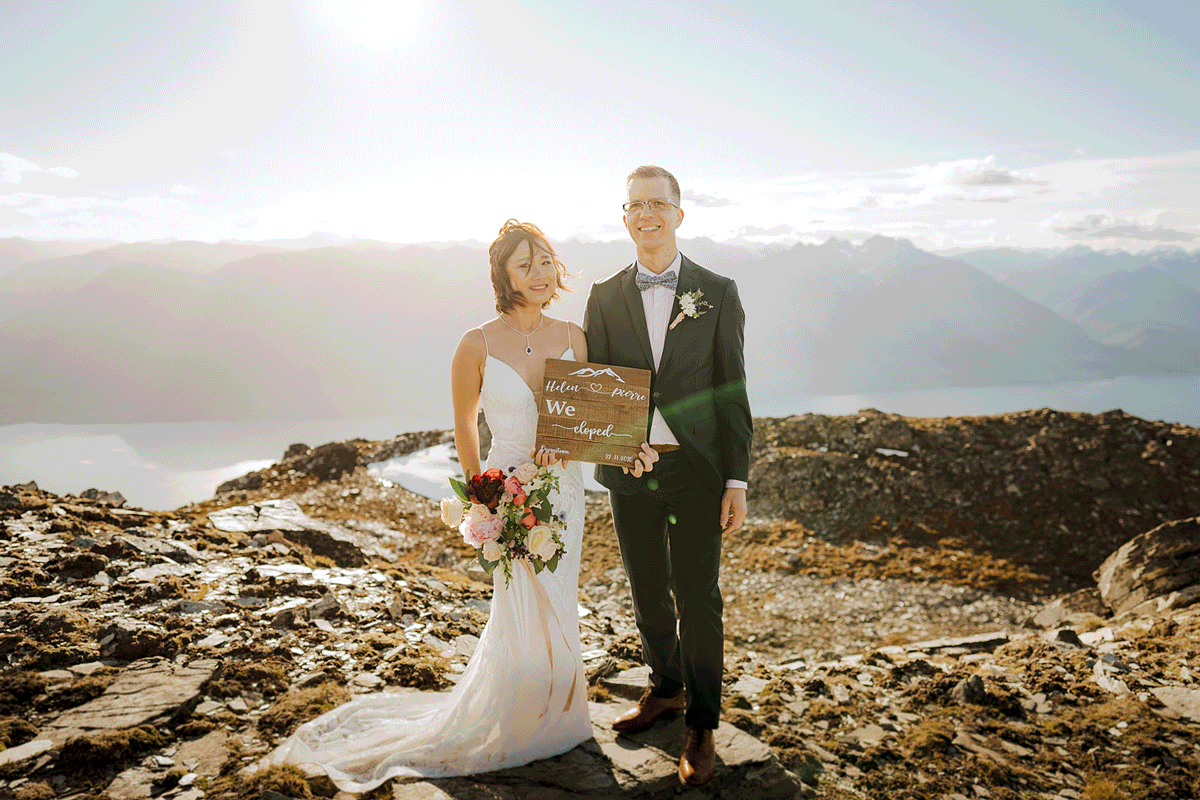gif video of bride and groom on mountain top of Mount Crichton in Queenstown New Zealand
