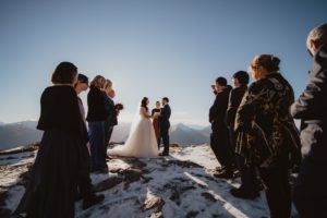 wedding ceremony in the snow at cecil peak in queenstown new zeland