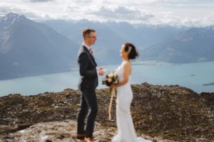 bride and groom during wedding ceremony at Mount Crichton, Queenstown, New Zealand